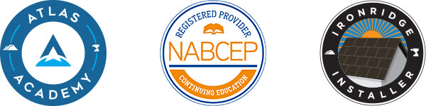 3 Badges: Atlas Academy, NABCEP, and IronRidge Installer